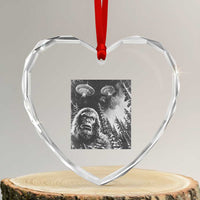 Funny Graphic Bigfoot Selfie with UFOs Weird Heart Crystal Glass Ornament - Wonder Print Shop