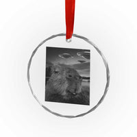 Funny Graphic Capybara Selfie with UFOs Weird Crystal Glass Ornament TS10
