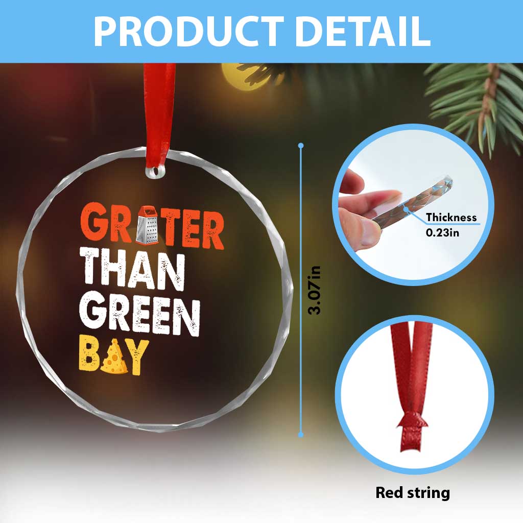 Funny Greater Than Green Bay Cheese Grate Crystal Glass Ornament