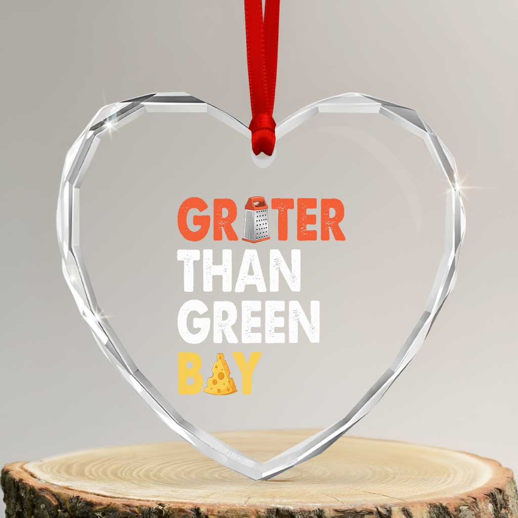 Funny Greater Than Green Bay Cheese Grate Heart Crystal Glass Ornament