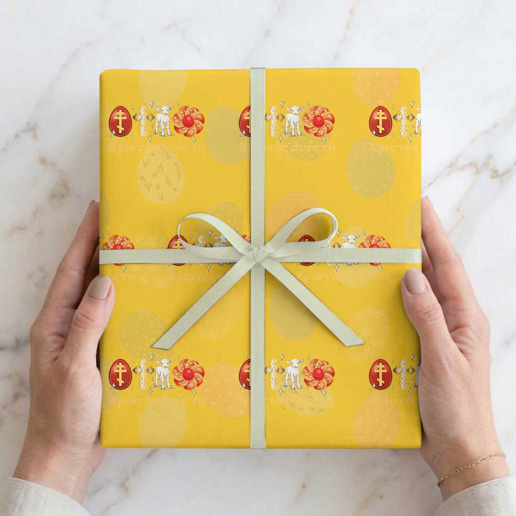 Funny Greek Orthodox Easter Day Wrapping Paper Roll Christ Is Risen Tsoureki Red Egg Sheep