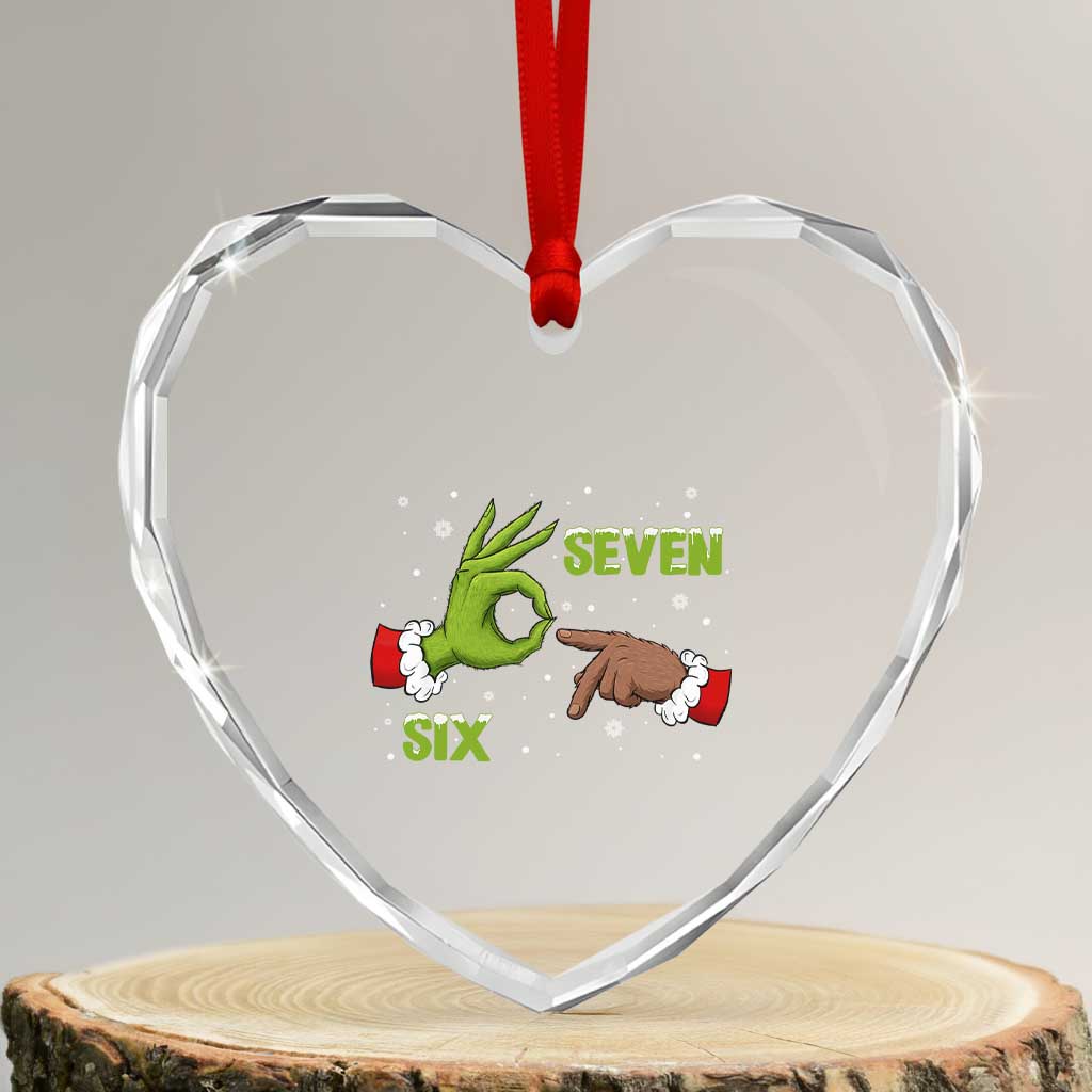 Funny Green And Bigfoot Six Seven Meme Heart Crystal Glass Ornament Christmas Trend Gift - Wonder Print Shop