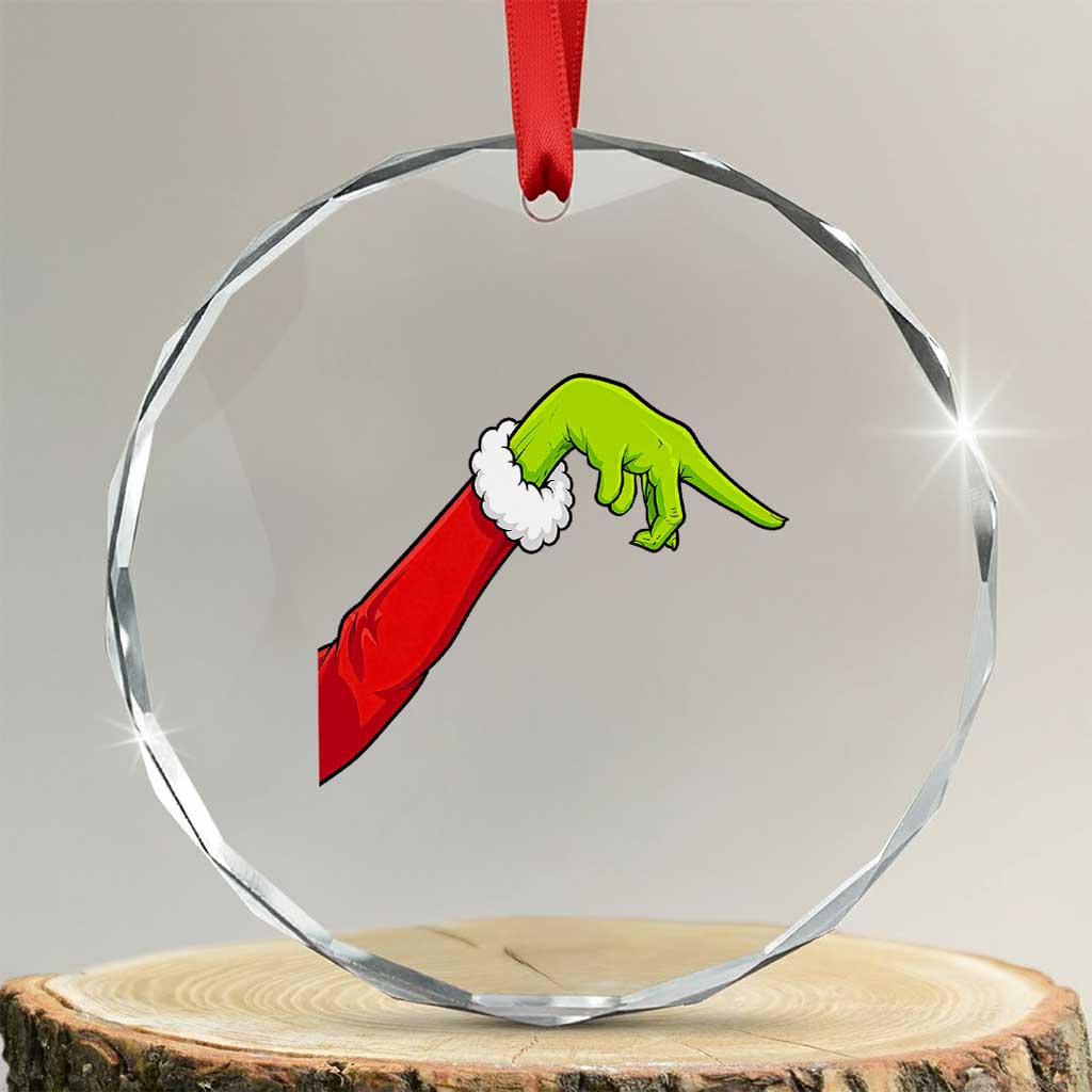 Funny Green Hand Basketball Pointing Meme Crystal Glass Ornament Christmas Holiday Gift