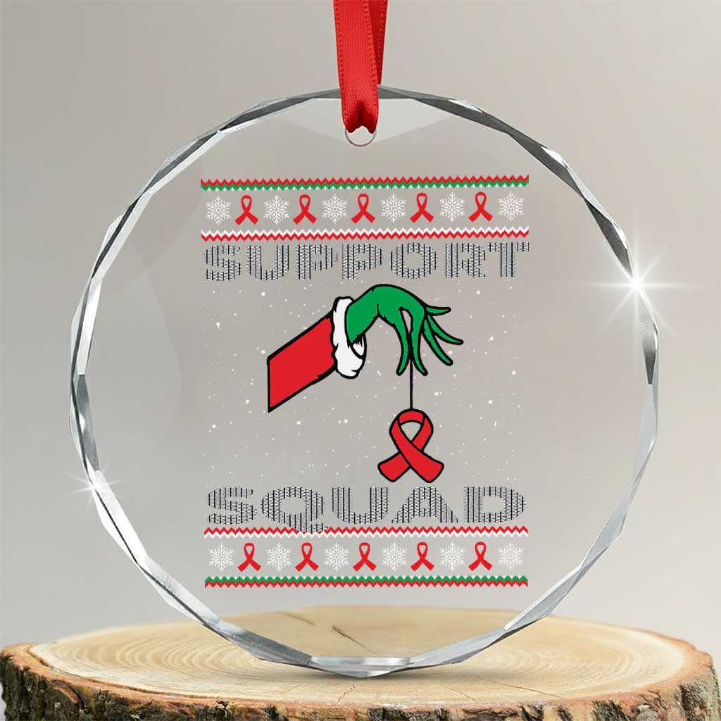 Funny Green Hand Red Ribbon HIV Awareness Crystal Glass Ornament Support Squad Ugly Sweater Gift - Wonder Print Shop