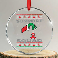 Funny Green Hand Red Ribbon HIV Awareness Crystal Glass Ornament Support Squad Ugly Sweater Gift - Wonder Print Shop