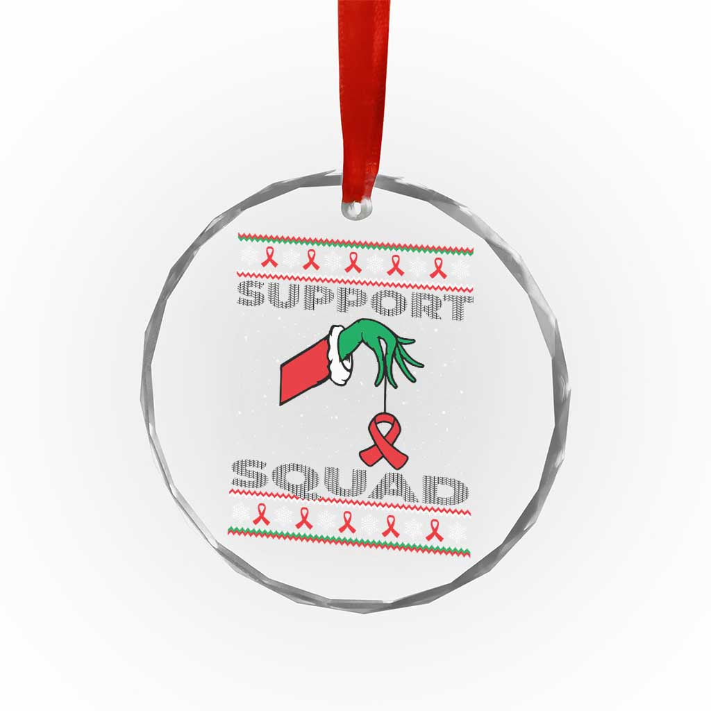 Funny Green Hand Red Ribbon HIV Awareness Crystal Glass Ornament Support Squad Ugly Sweater Gift - Wonder Print Shop