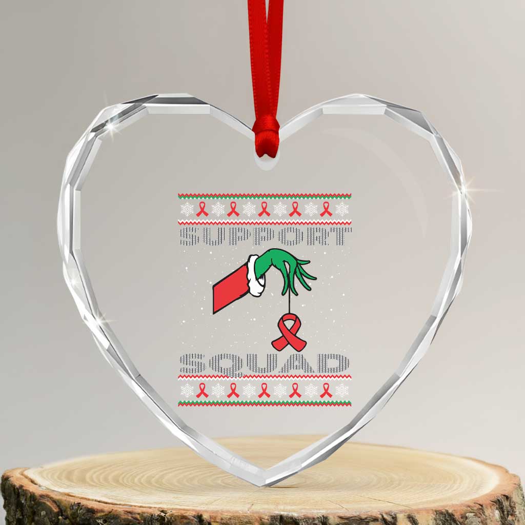 Funny Green Hand Red Ribbon HIV Awareness Heart Crystal Glass Ornament Support Squad Ugly Sweater Gift - Wonder Print Shop