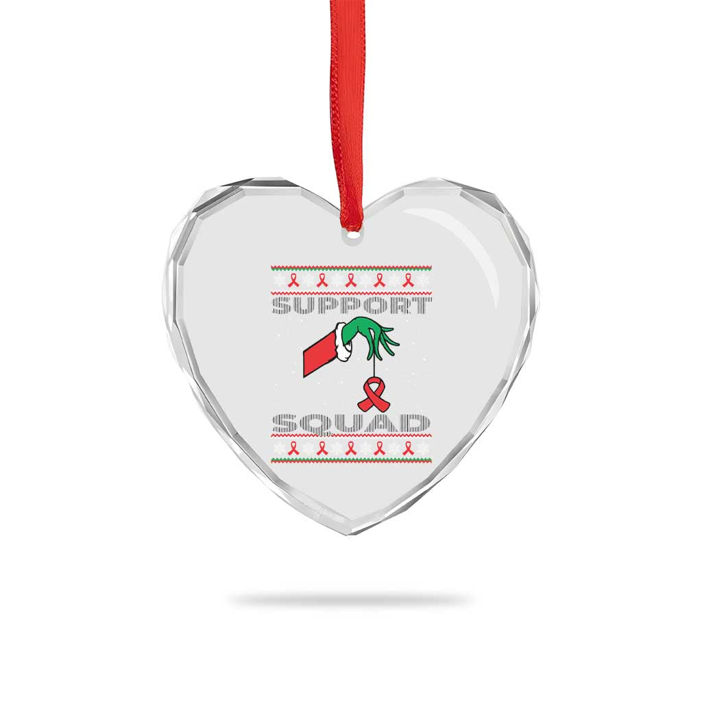 Funny Green Hand Red Ribbon HIV Awareness Heart Crystal Glass Ornament Support Squad Ugly Sweater Gift - Wonder Print Shop
