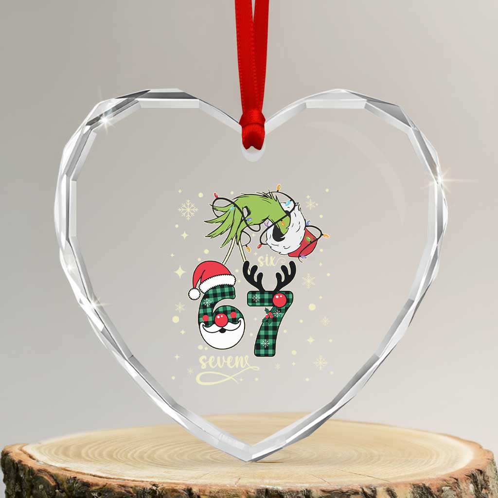 Funny Green Hand Six Seven Meme Heart Crystal Glass Ornament Gen Z Alpha Xmas Gift - Wonder Print Shop