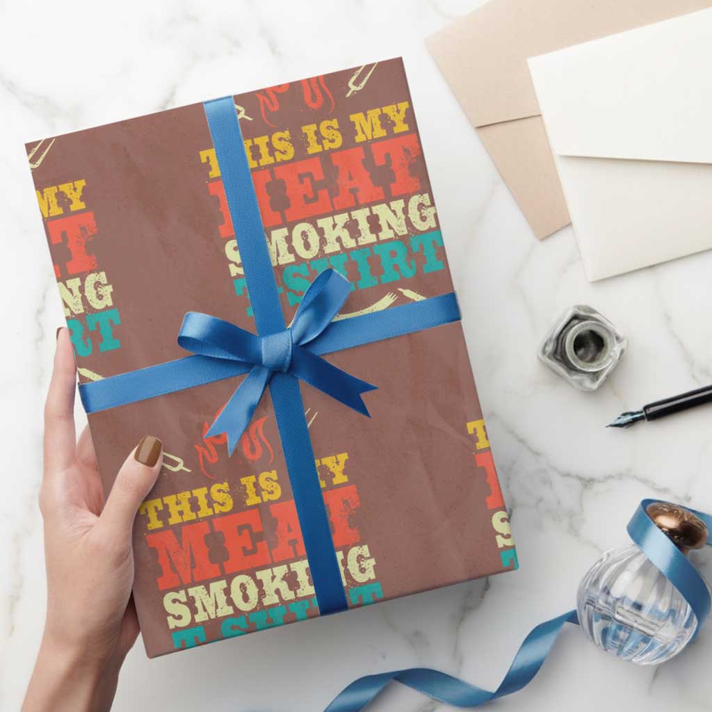 Funny Grilling BBQ Wrapping Paper Roll This Is My Meat Smoking Shirt Retro Fork Father's Day - Wonder Print Shop