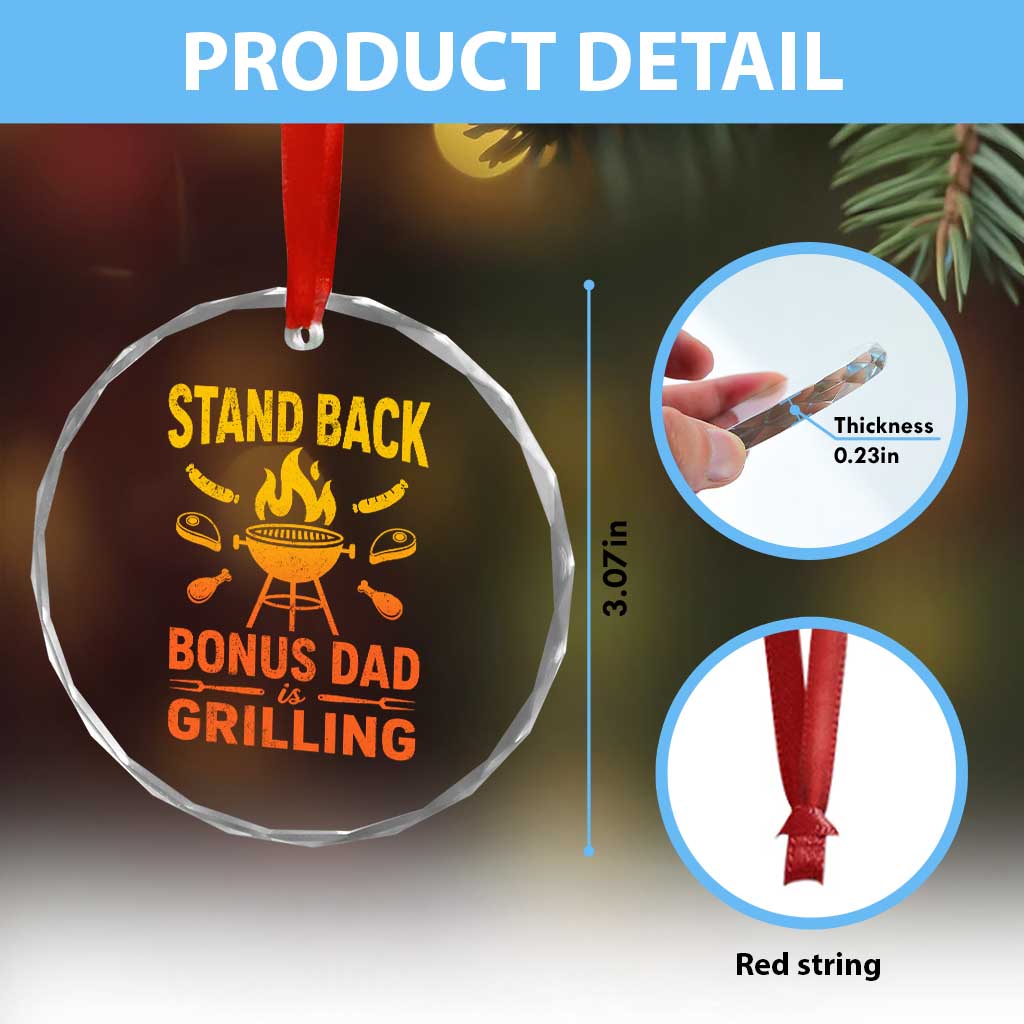 Funny Grilling Bonus Dad Crystal Glass Ornament BBQ Stepdad Grill Masters Sarcastic