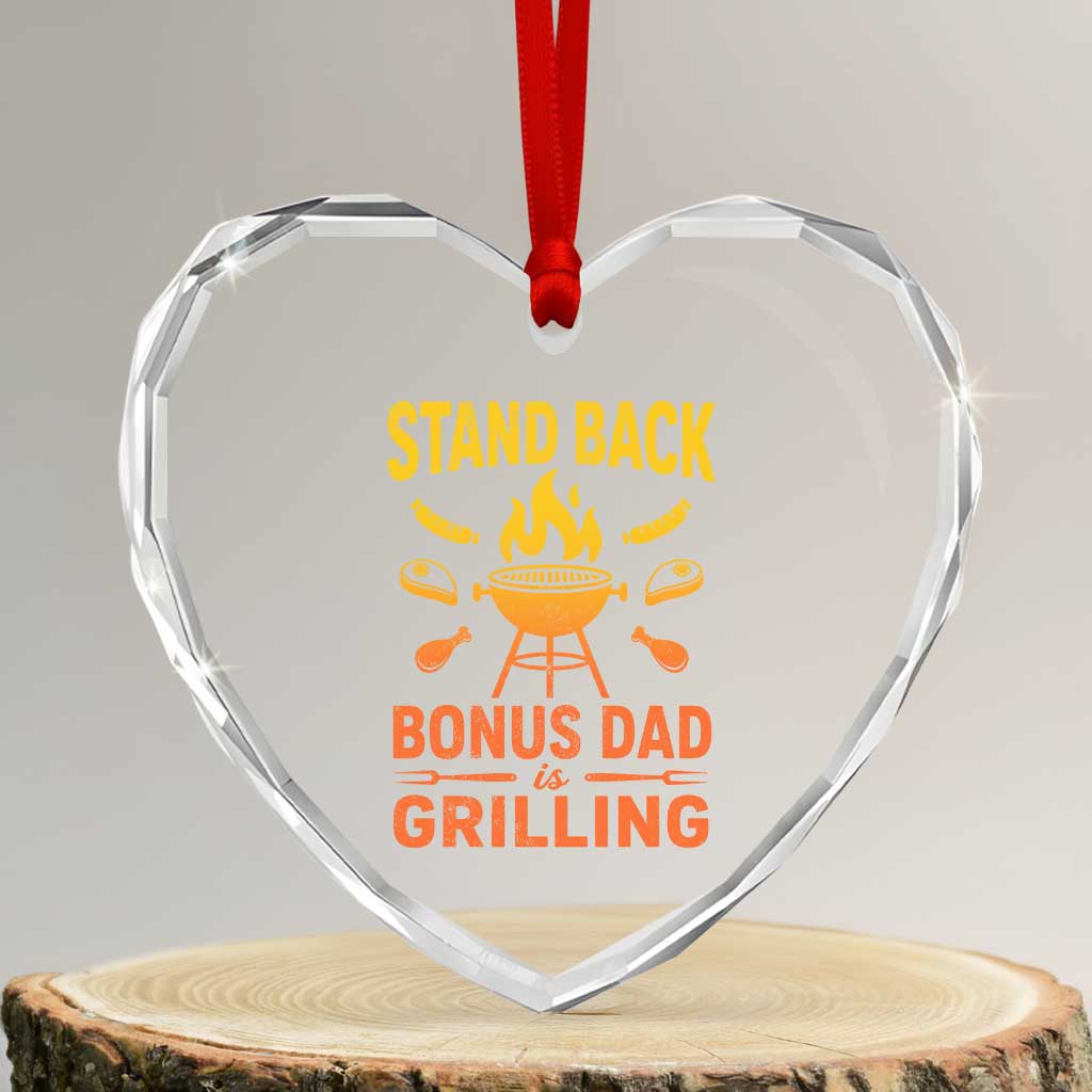 Funny Grilling Bonus Dad Heart Crystal Glass Ornament BBQ Stepdad Grill Masters Sarcastic
