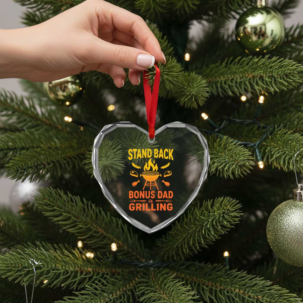Funny Grilling Bonus Dad Heart Crystal Glass Ornament BBQ Stepdad Grill Masters Sarcastic