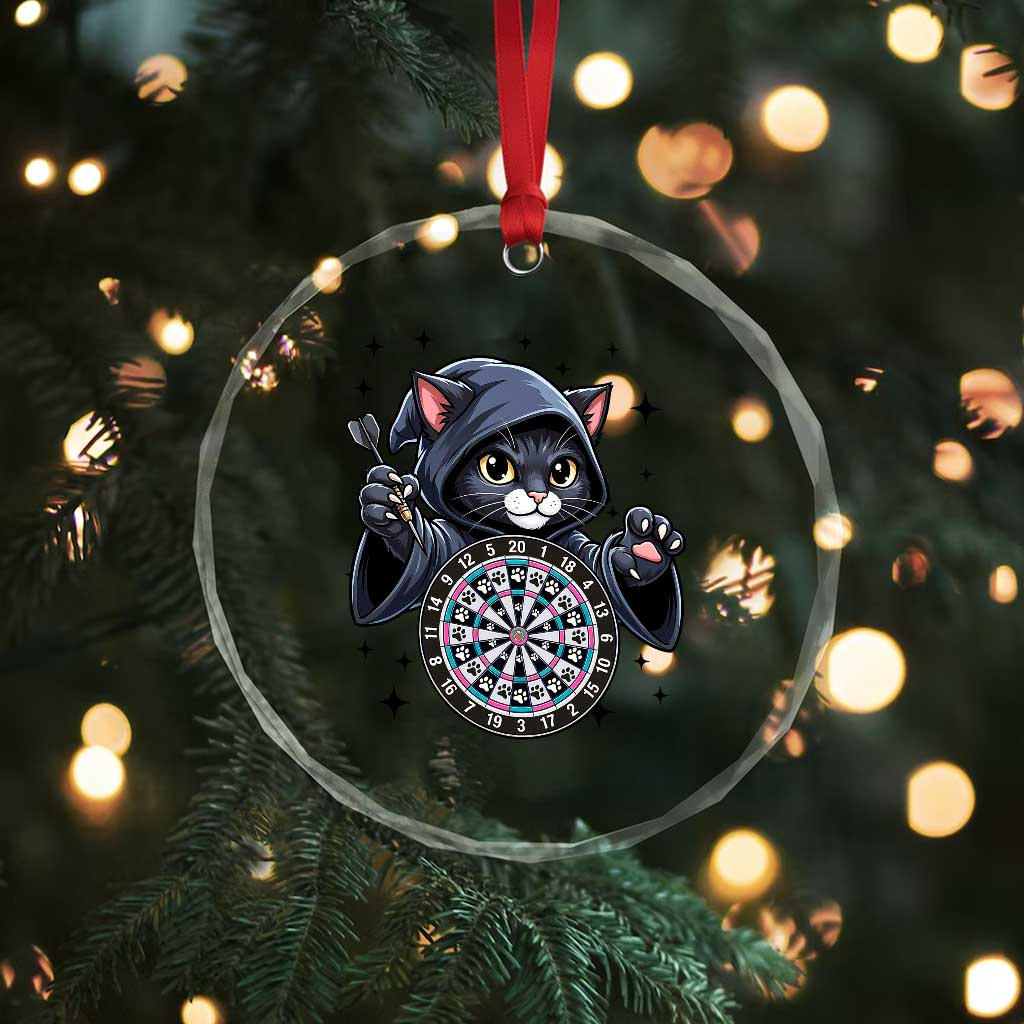Funny Grim Reaper Cat Dart Player Crystal Glass Ornament Gothic Dartist Gift - Wonder Print Shop