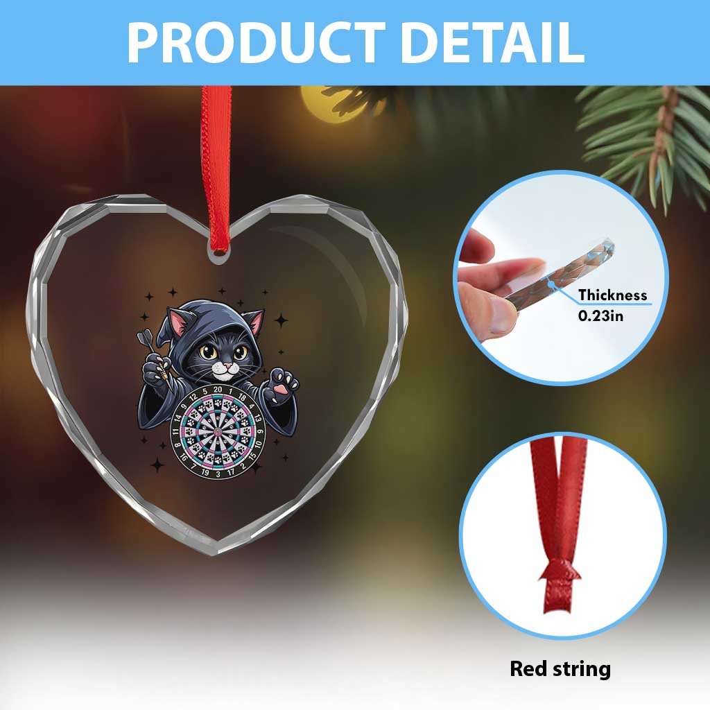 Funny Grim Reaper Cat Dart Player Heart Crystal Glass Ornament Gothic Dartist Gift - Wonder Print Shop