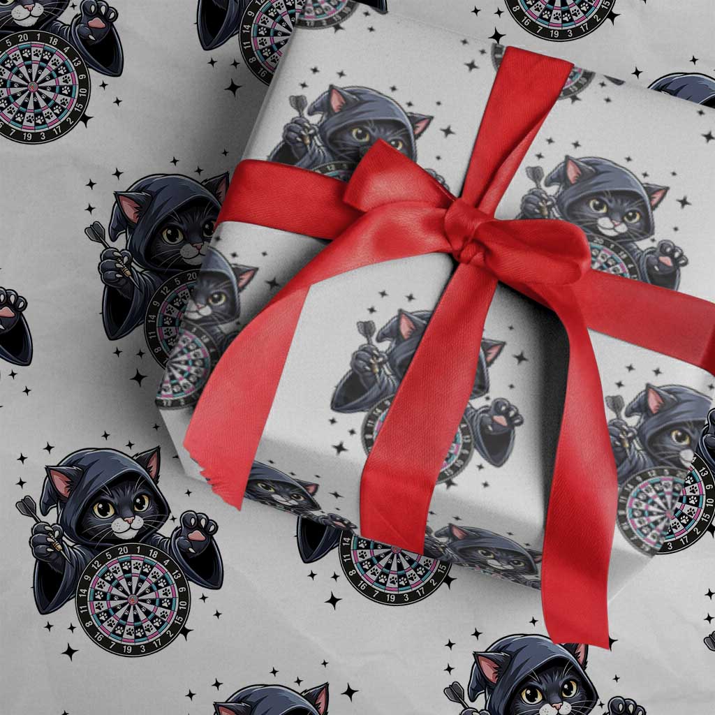 Funny Grim Reaper Cat Dart Player Wrapping Paper Roll Gothic Dartist Gift - Wonder Print Shop