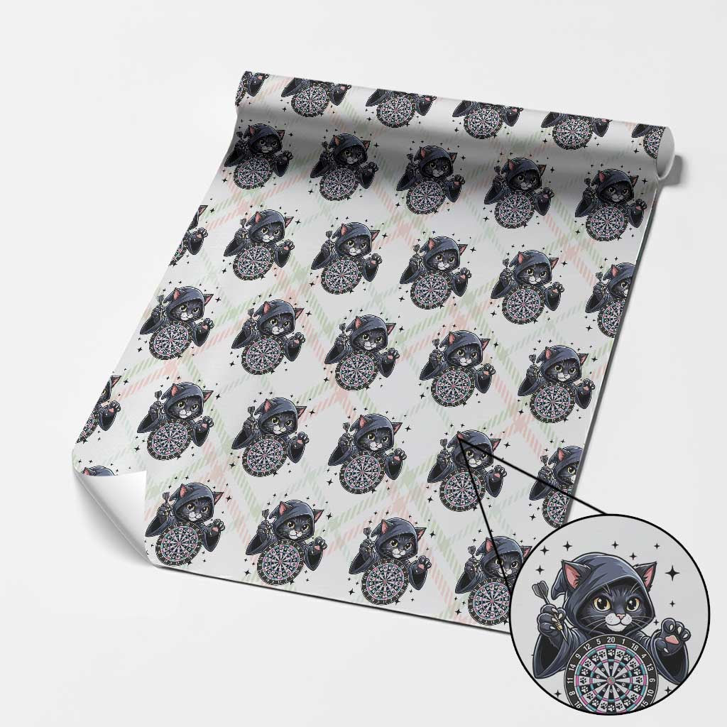 Funny Grim Reaper Cat Dart Player Wrapping Paper Roll Gothic Dartist Gift - Wonder Print Shop