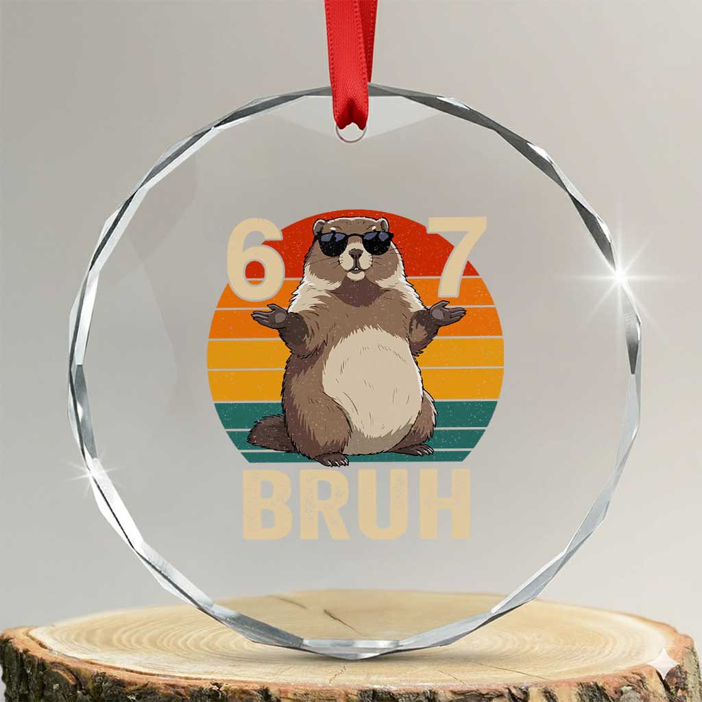 Funny Groundhog 67 Crystal Glass Ornament Six Seven Bruh Retro Vintage Woodchuck Day - Wonder Print Shop
