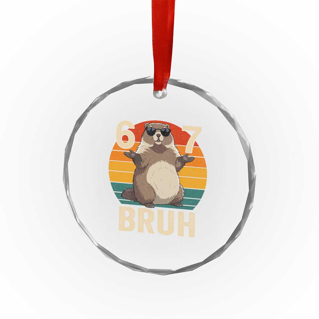 Funny Groundhog 67 Crystal Glass Ornament Six Seven Bruh Retro Vintage Woodchuck Day - Wonder Print Shop