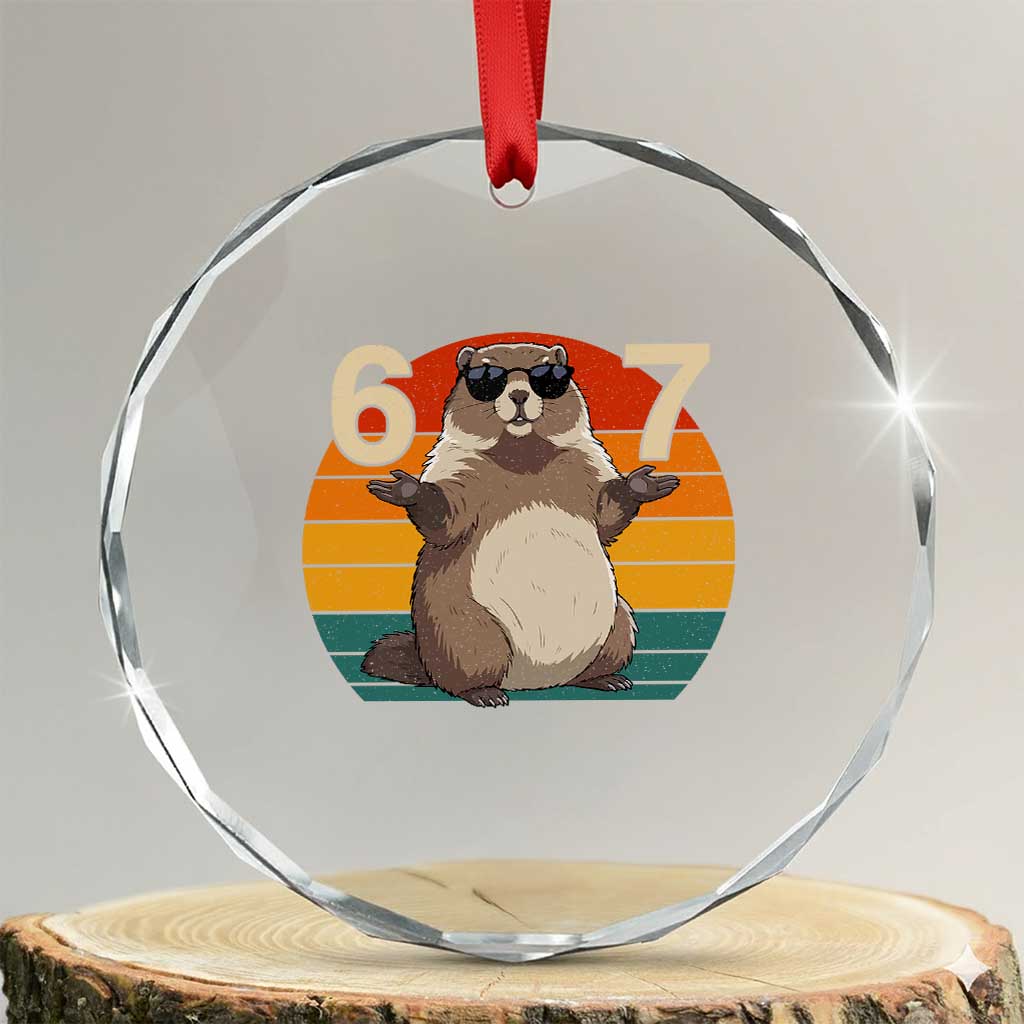 Funny Groundhog 67 Crystal Glass Ornament Six Seven Meme Retro Vintage Woodchuck Day - Wonder Print Shop