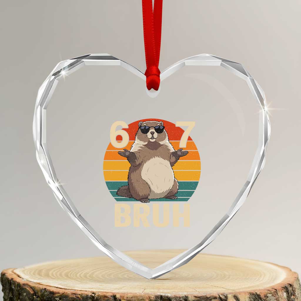 Funny Groundhog 67 Heart Crystal Glass Ornament Six Seven Bruh Retro Vintage Woodchuck Day - Wonder Print Shop