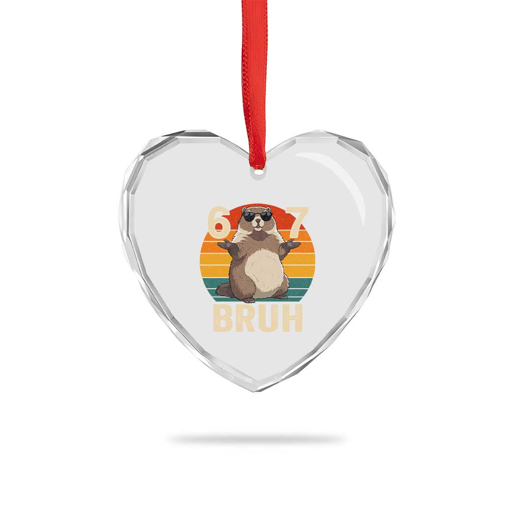Funny Groundhog 67 Heart Crystal Glass Ornament Six Seven Bruh Retro Vintage Woodchuck Day - Wonder Print Shop