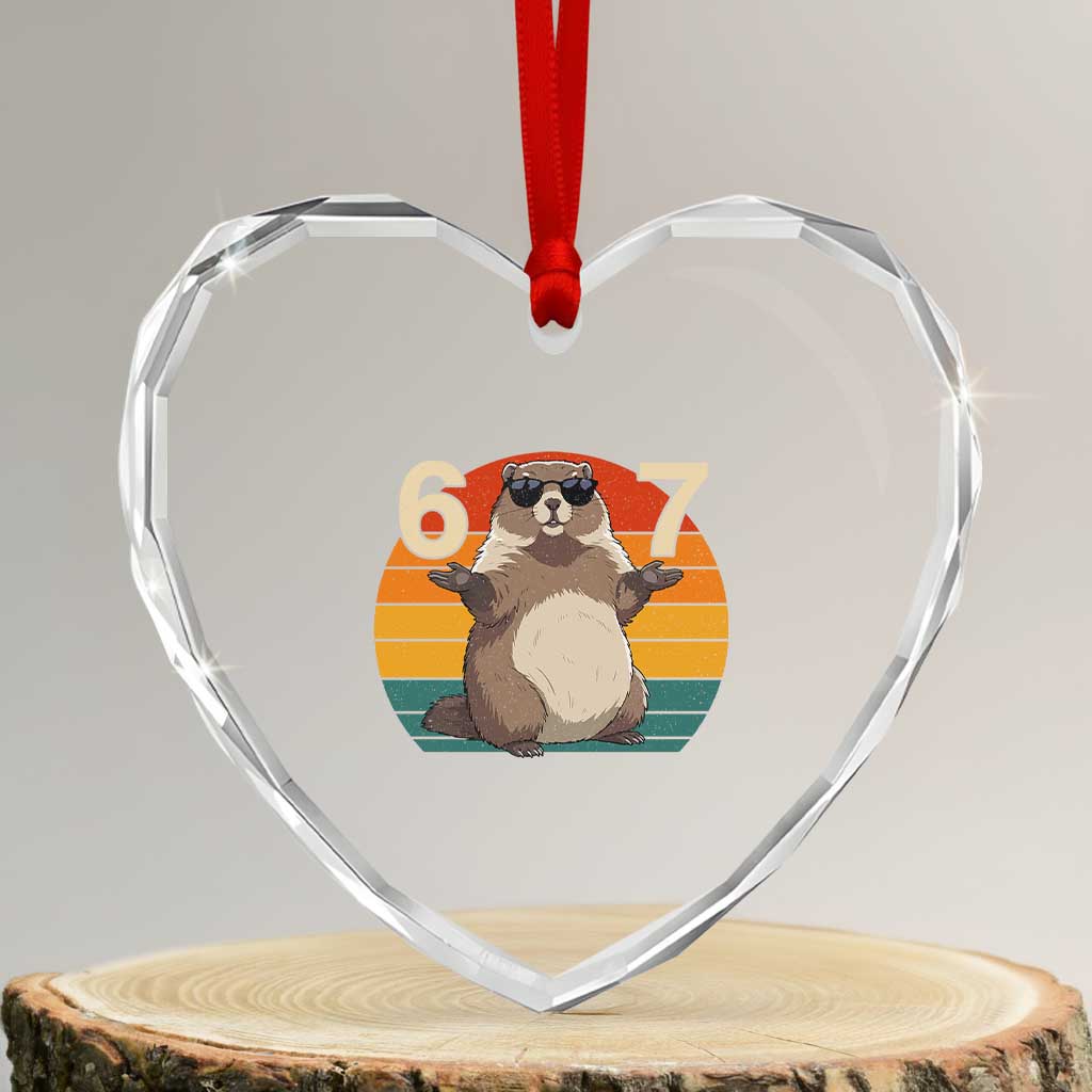 Funny Groundhog 67 Heart Crystal Glass Ornament Six Seven Meme Retro Vintage Woodchuck Day - Wonder Print Shop