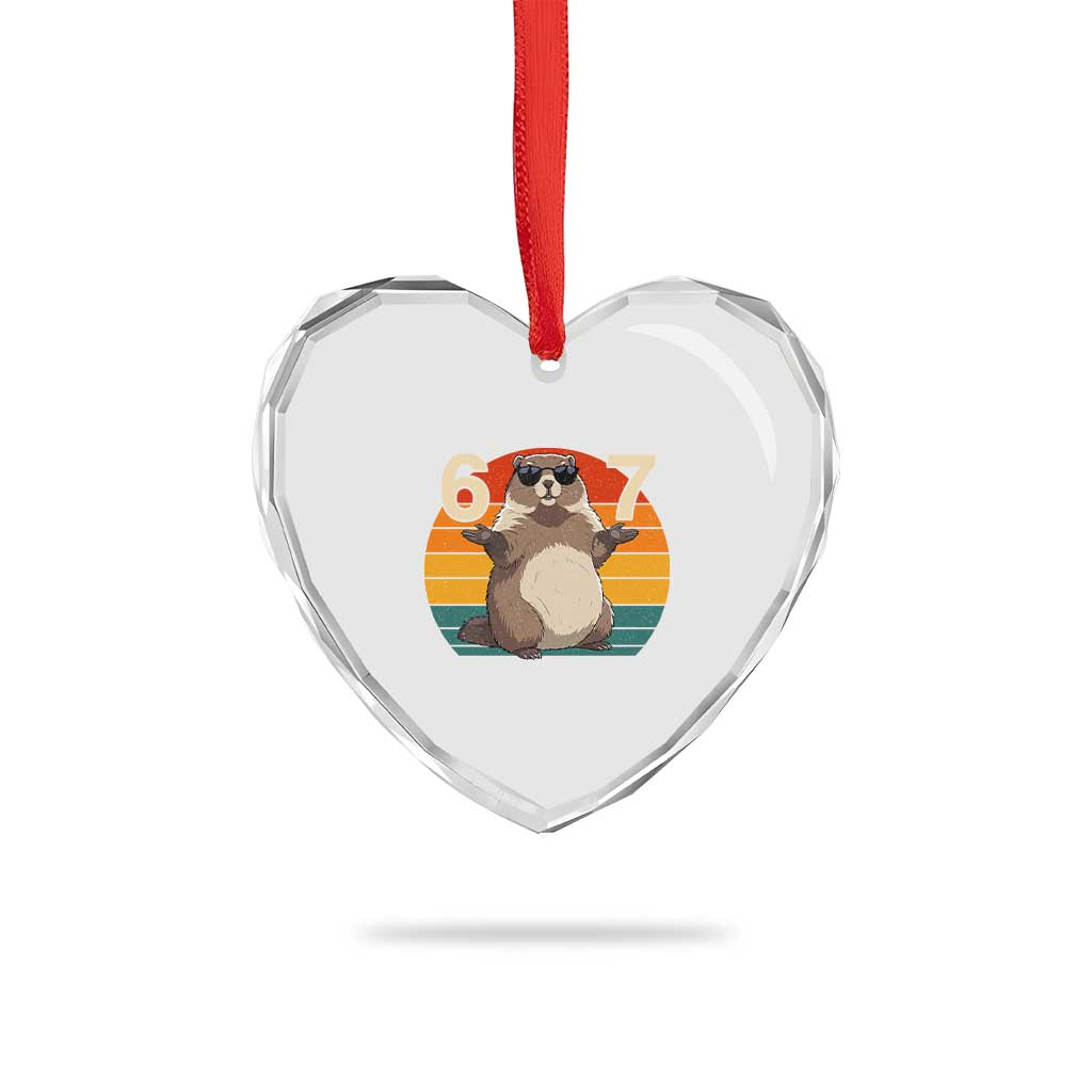 Funny Groundhog 67 Heart Crystal Glass Ornament Six Seven Meme Retro Vintage Woodchuck Day - Wonder Print Shop