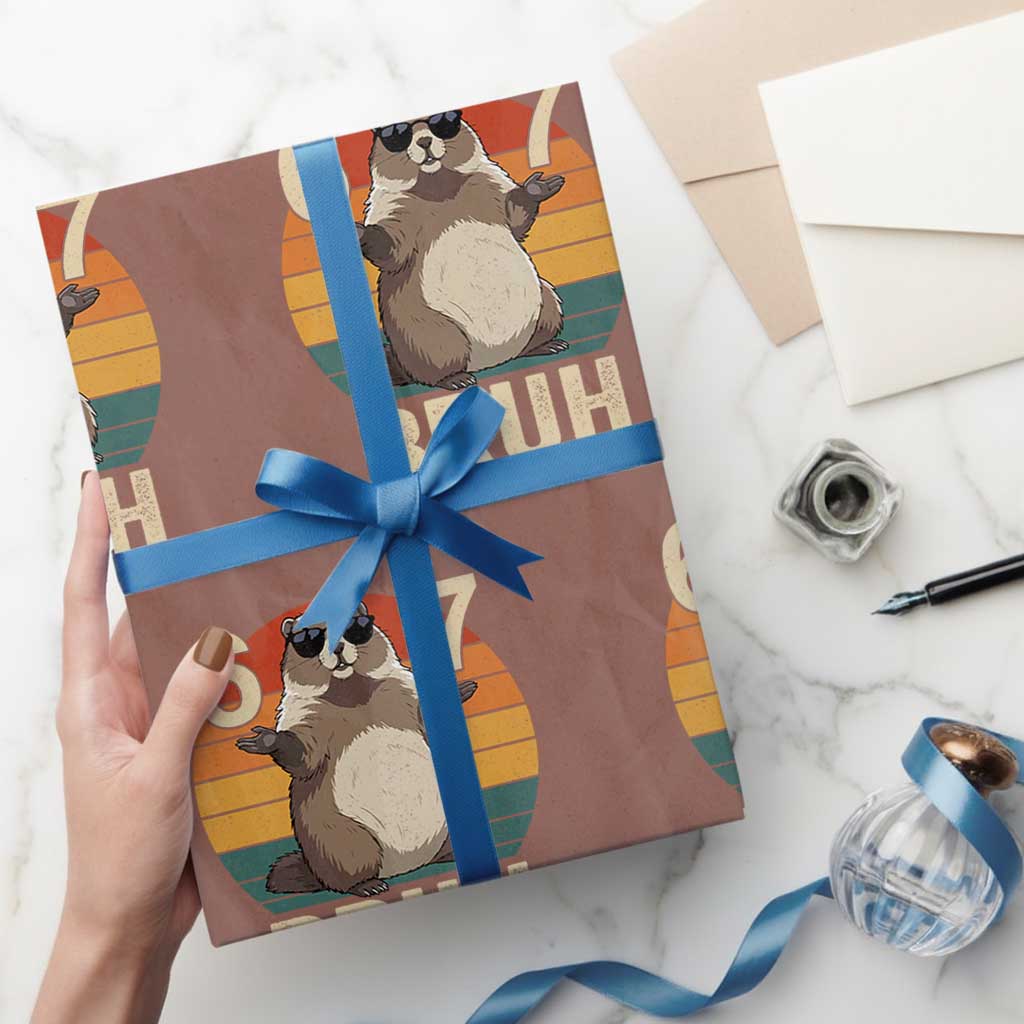 Funny Groundhog 67 Wrapping Paper Roll Six Seven Bruh Retro Vintage Woodchuck Day - Wonder Print Shop