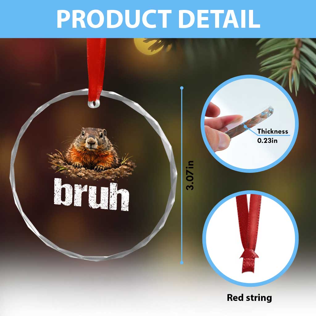 Funny Groundhog Crystal Glass Ornament Ground Hog Meme Lover Bruh Groundhog Day - Wonder Print Shop