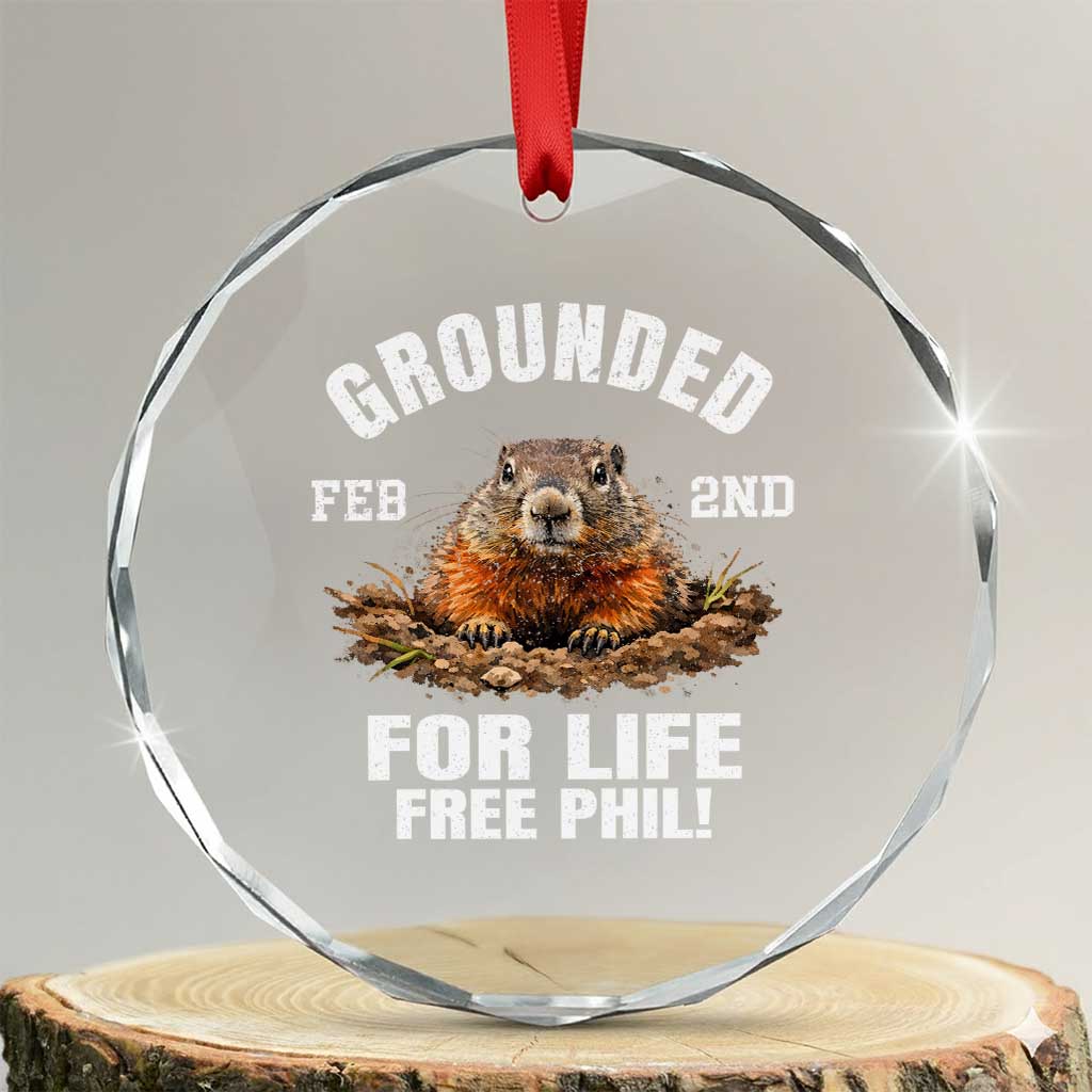 Funny Groundhog Crystal Glass Ornament Grounded For Life Ground Hog Day - Wonder Print Shop