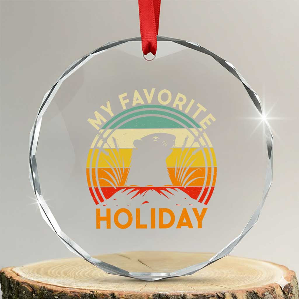 Funny Groundhog Day Crystal Glass Ornament My Favorite Holiday Retro Vintage Woodchuck - Wonder Print Shop