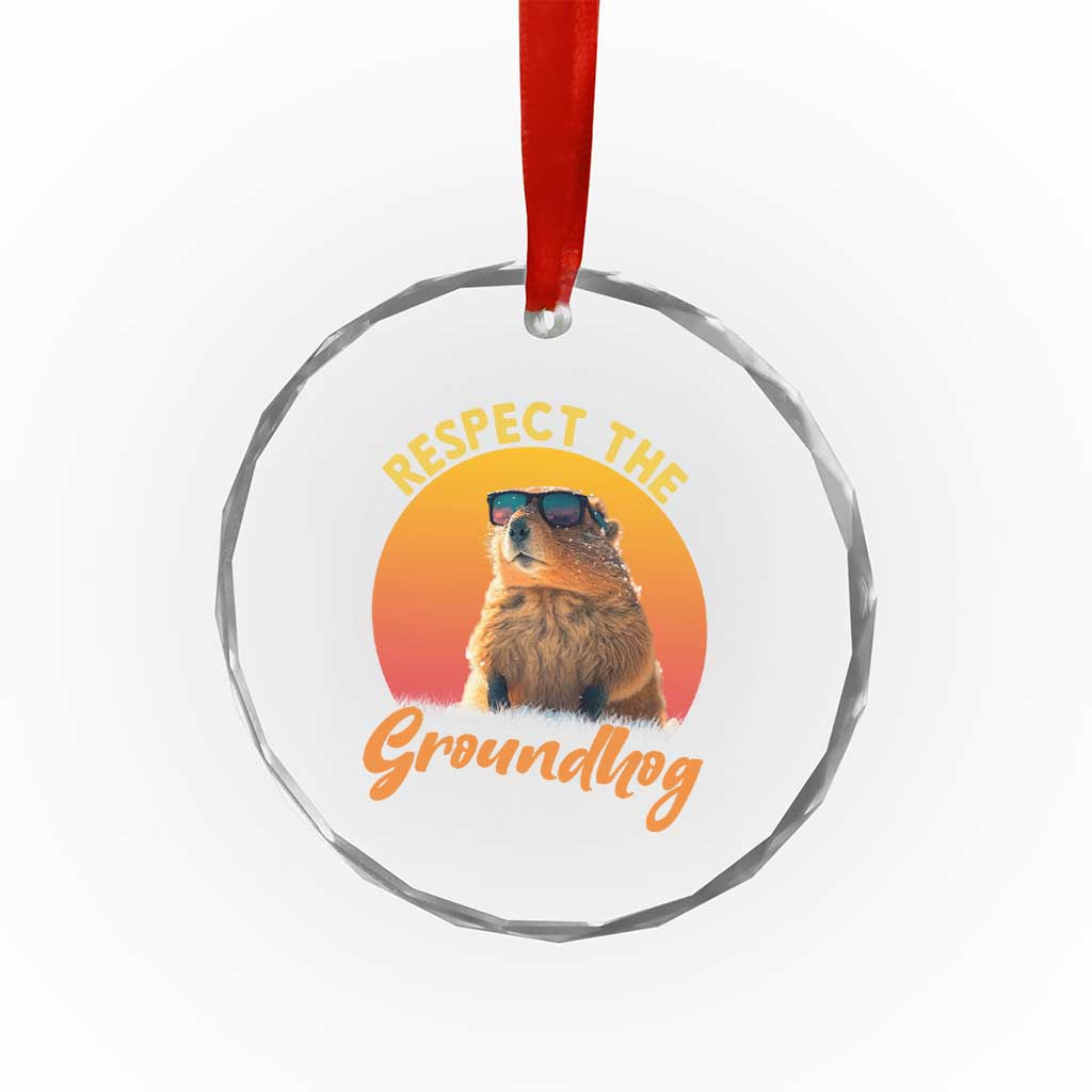 Funny Groundhog Day Crystal Glass Ornament Respect The Groundhog Woodchuck - Wonder Print Shop