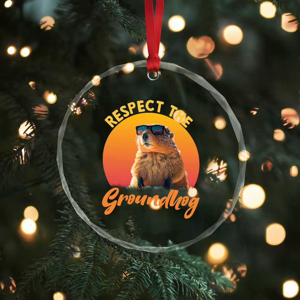 Funny Groundhog Day Crystal Glass Ornament Respect The Groundhog Woodchuck - Wonder Print Shop