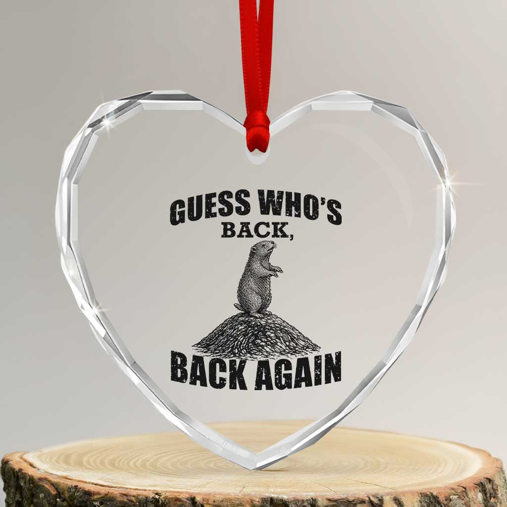 Funny Groundhog Day Heart Crystal Glass Ornament Retro Guess Whos Back - Wonder Print Shop