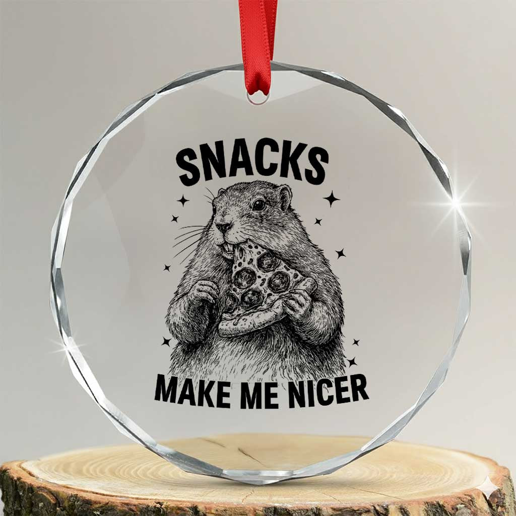 Funny Groundhog Eating Pizza Crystal Glass Ornament Snacks Make Me Nicer