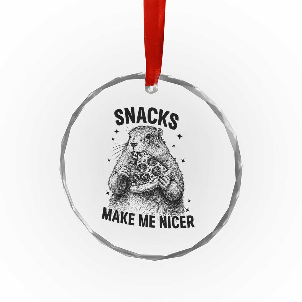Funny Groundhog Eating Pizza Crystal Glass Ornament Snacks Make Me Nicer