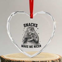 Funny Groundhog Eating Pizza Heart Crystal Glass Ornament Snacks Make Me Nicer