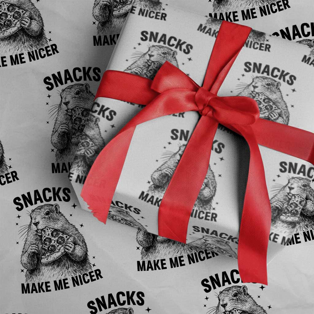 Funny Groundhog Eating Pizza Wrapping Paper Roll Snacks Make Me Nicer