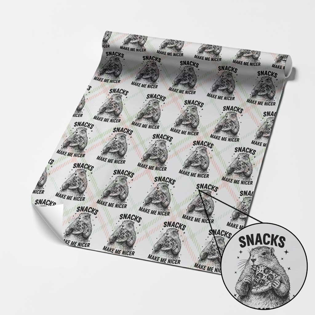Funny Groundhog Eating Pizza Wrapping Paper Roll Snacks Make Me Nicer
