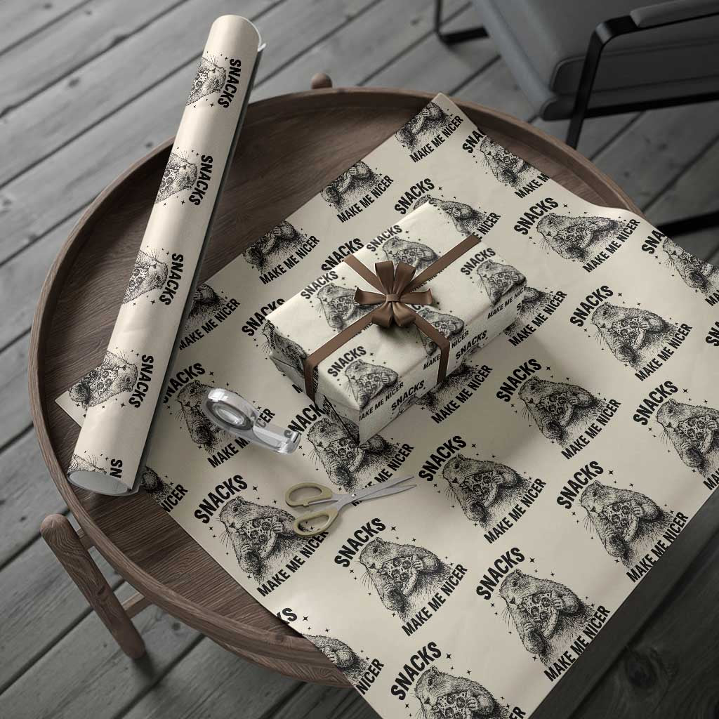 Funny Groundhog Eating Pizza Wrapping Paper Roll Snacks Make Me Nicer