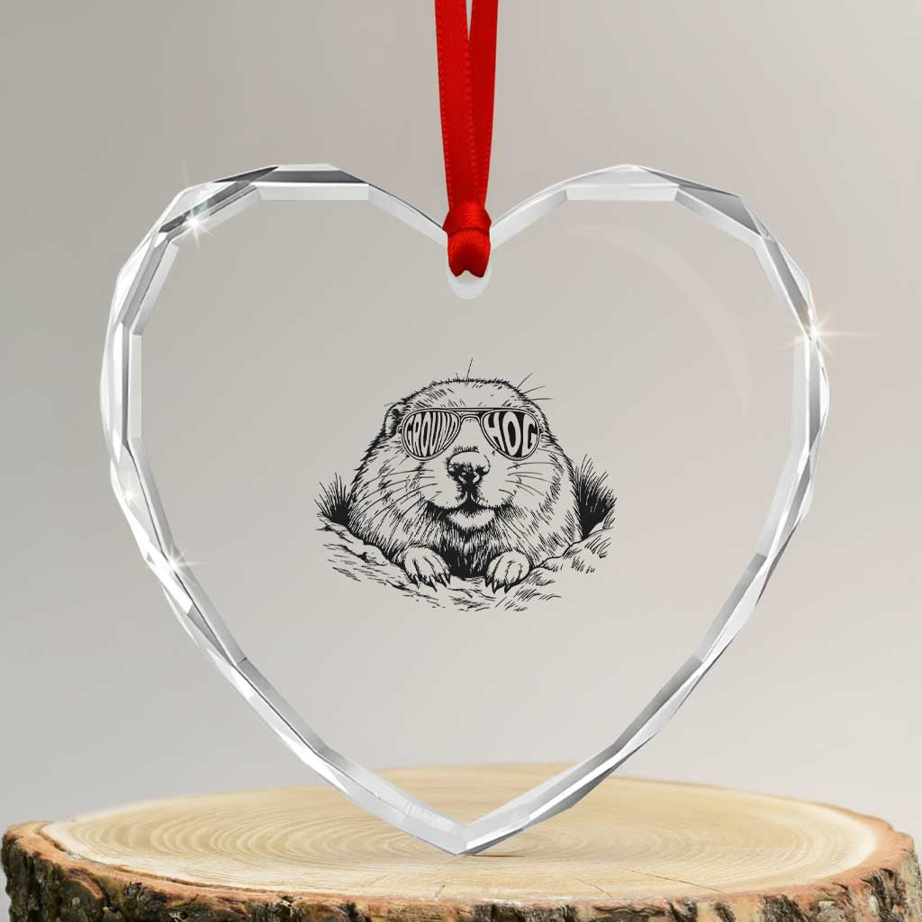 Funny Groundhog Face Woodchuck Sunglassess Heart Crystal Glass Ornament - Wonder Print Shop