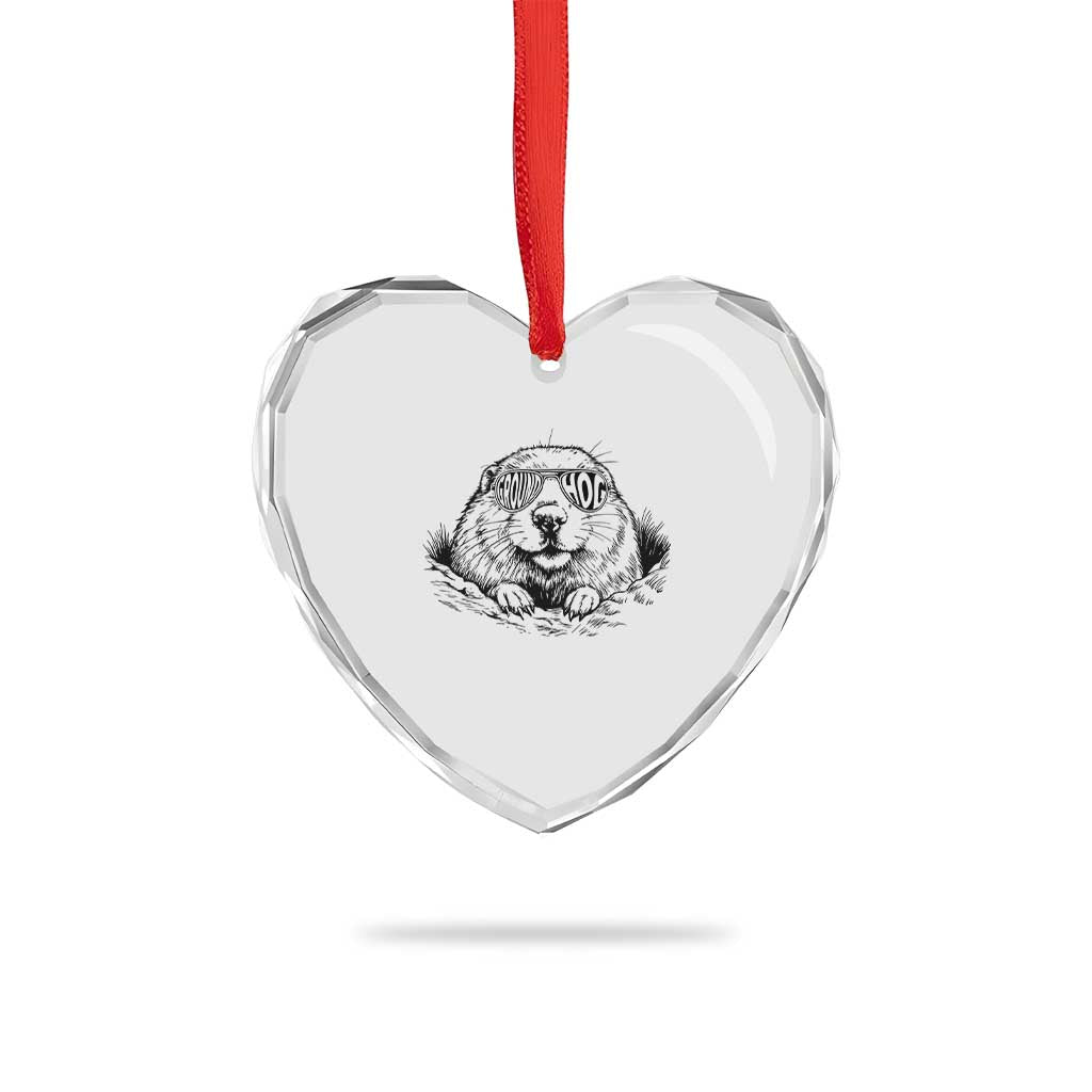 Funny Groundhog Face Woodchuck Sunglassess Heart Crystal Glass Ornament - Wonder Print Shop