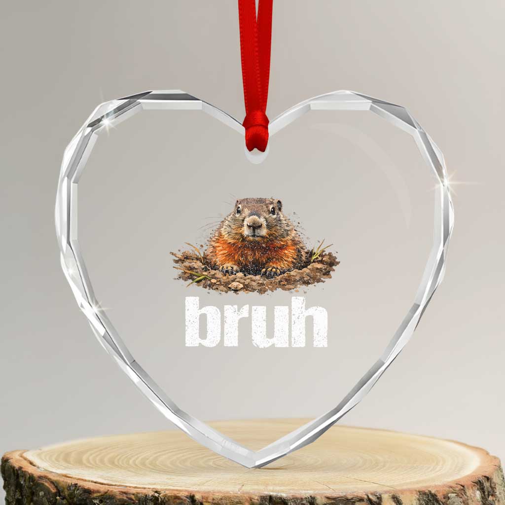 Funny Groundhog Heart Crystal Glass Ornament Ground Hog Meme Lover Bruh Groundhog Day - Wonder Print Shop