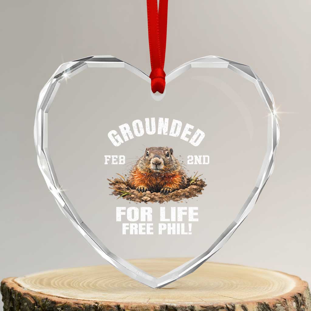 Funny Groundhog Heart Crystal Glass Ornament Grounded For Life Ground Hog Day - Wonder Print Shop