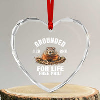 Funny Groundhog Heart Crystal Glass Ornament Grounded For Life Ground Hog Day - Wonder Print Shop