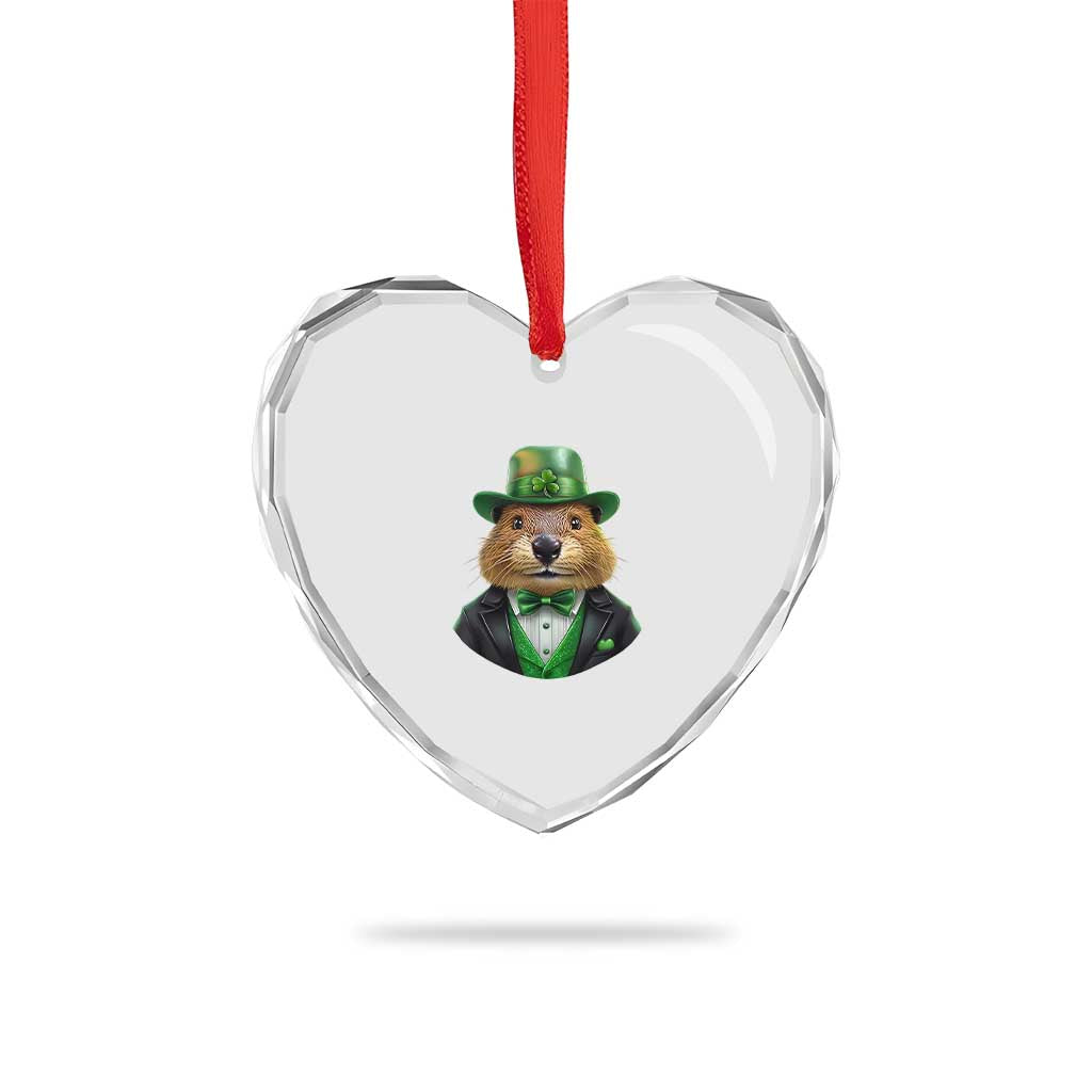 Funny Groundhog Leprechaun Heart Crystal Glass Ornament Woodchuck Happy St Patrick's Day - Wonder Print Shop