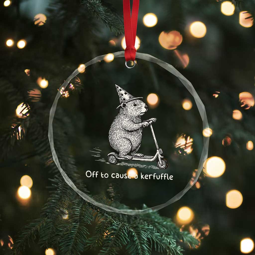 Funny Groundhog Off To Cause A Kerfuffle Crystal Glass Ornament - Wonder Print Shop