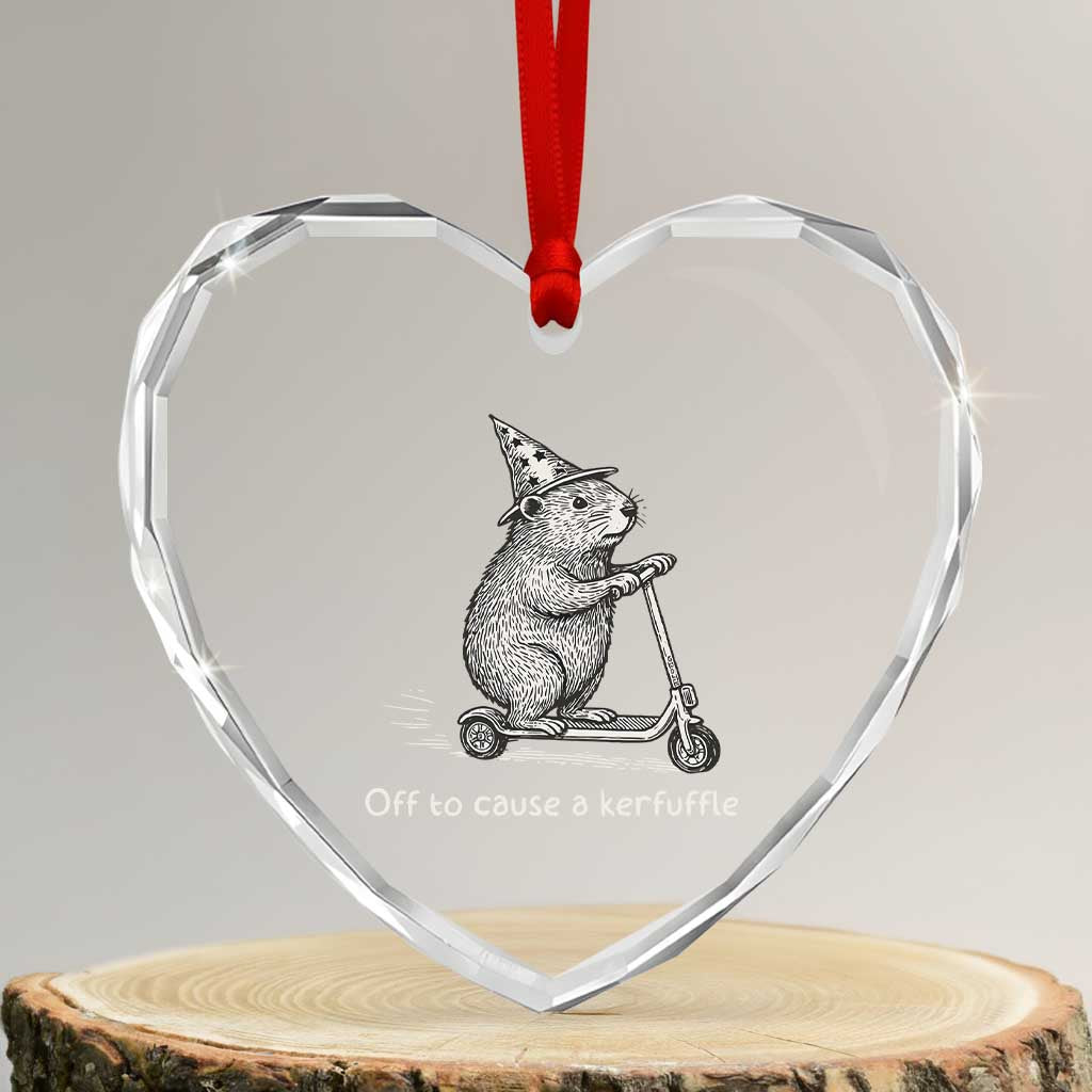 Funny Groundhog Off To Cause A Kerfuffle Heart Crystal Glass Ornament - Wonder Print Shop