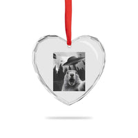 Funny Groundhog Selfie With Alien UFOs Weird Ground Hog Day Heart Crystal Glass Ornament - Wonder Print Shop